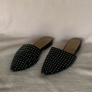 Madden Girl Black Studded Pointed Toe Mules